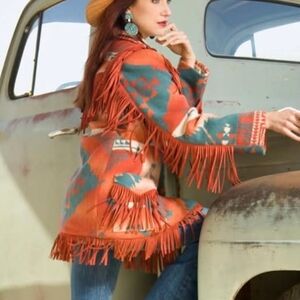 Tasha Polizzi Aztec Southwestern Fringe Jacket Size S Boho